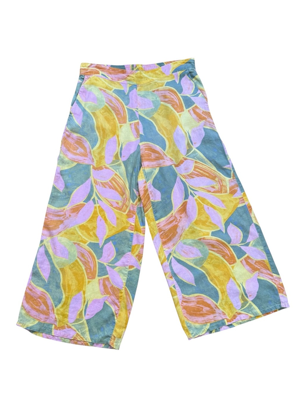 Tahari Wide Leg Linen Pants Culottes Size Large Pull On Resortwear Vacation